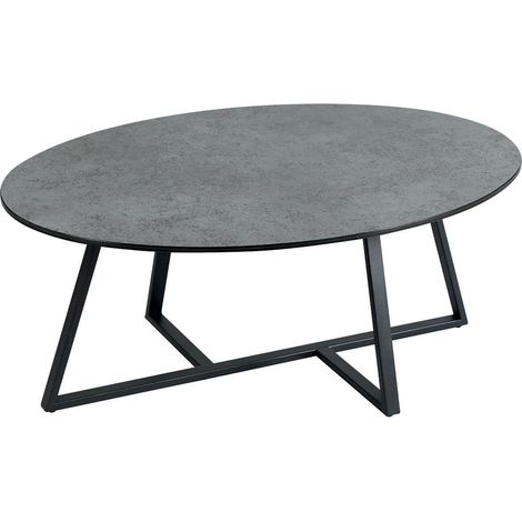 KERIA - Table Basse Ovale Aspect Céramique Grise (1/3)