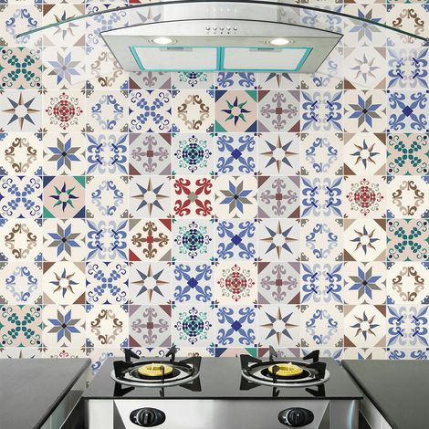 Sticker Mural Carrelage adhésif Cuisine Salle de Bain - 9 STICKERS CARREAUX DE CIMENT AZULEJOS OMBRIA - 9stickers15x15cm (1/5)