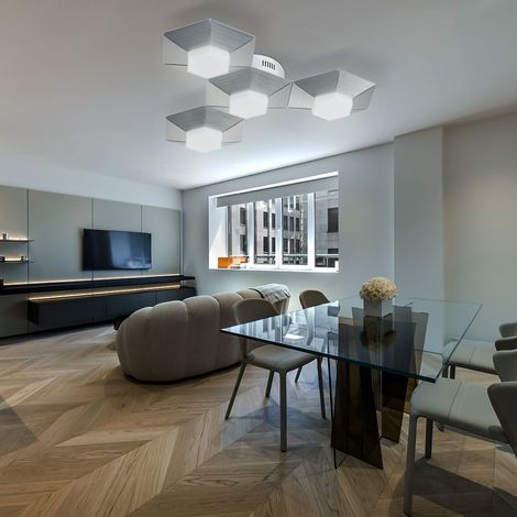 Plafonnier LED plafonnier dimmable salon lampes design modernes salon, 3 niveaux, aluminium, 18W 1550Lm blanc chaud, LxlxH 58x50,5x9,5 cm, Wofi 9165.04.63.9000 (1/3)