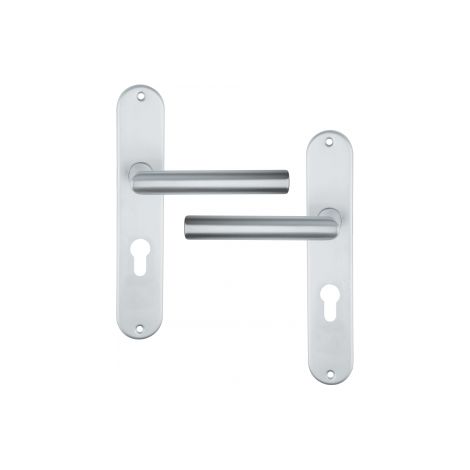 Ouvre&Déco – Poignée de porte d'entrée à cylindre – Aluminium anodisé argent – Entraxe 195 mm – Pour serrure européenne – Modèle DUBLINO