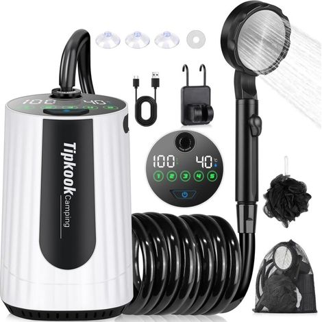 Douche Portable. [10000mAh] Douche de Camping.Électrique Rechargeable.Imperméable. avec Afficheur Intelligent et Pomme de Douche 5 Modes pour Extérieure.Camping.Randonnée (1/5)