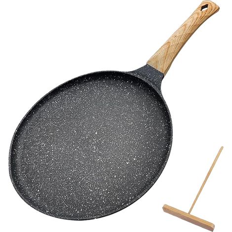 Poêle À Crêpes - Revêtement Granit - 24 cm - Compatible Tous Types De Plaques - Poignée En Bakélite - Pour Crêpes, Tortillas, Dosa, Omelettes - 1 Pièce