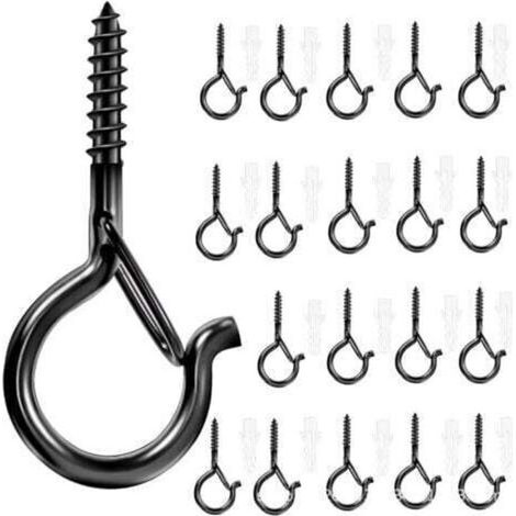 Juego de 20 ganchos de tornillo para exteriores con anillo de seguridad, ganchos de techo, ideales para colgar plantas y guirnaldas. (1/4)