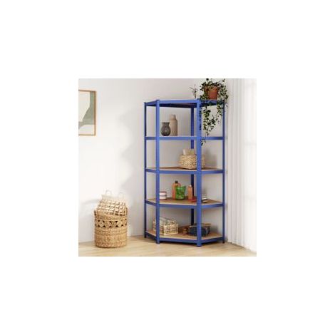 Étagère d'angle à 5 niveaux Bleu Acier et bois d'ingénierie (1/5)