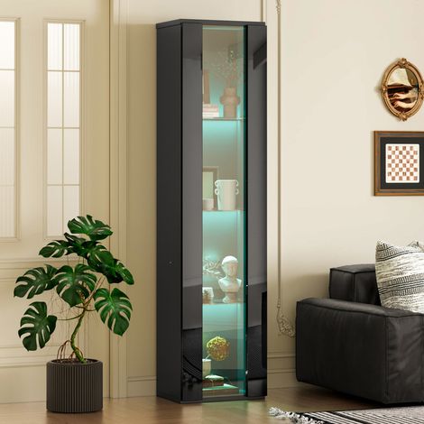 Vitrine 40x29x170 cm avec cloison en verre et éclairage LED,Vitrine Armoire moderne à quatre étagères Salon/Chambre,noir (1/5)