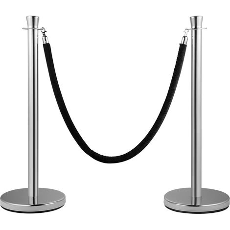 Poteau de Guidage 2PCs, Barrière de Balisage pour Contrôle de Foules avec Corde en Velours Noir de 1,5 m, pour Délimitation Séparation File d'Attente en Public École Théâtre Hôtel Exposition (1/5)