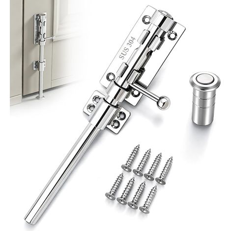 Verrou de portail à boulon en acier inoxydable 304 renforcé, serrure de porte extérieure et verrou robuste à une main, ferrure de porte de sécurité pour portes et fenêtres, clôtures de jardin et (1/5)