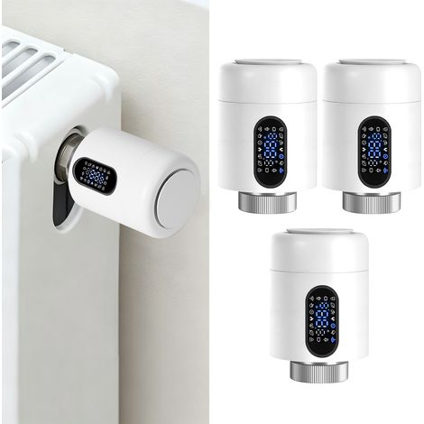 Randaco Smartes Heizkörperthermostat WiFi, App-Steuerung, Smart Life/Tuya, 7 Ventiladapter je Thermostat, Weiß, 3er-Set (1/5)