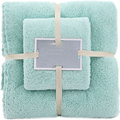 Juego de 2 toallas de baño de forro polar coral, suaves y absorbentes, gruesas, de color verde, de 75 cm y 140 cm. (1/5)
