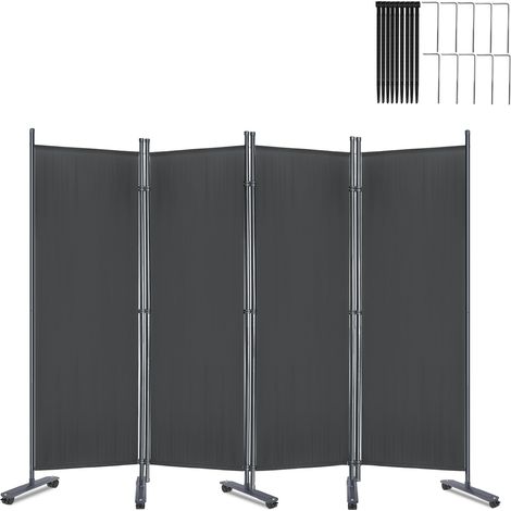 Froadp Paravent Raumteiler mit Rädern 225x180cm Sichtschutz 4 Teilig Trennwand mit Kabelbinder und Nägel (Anthrazit) (1/5)