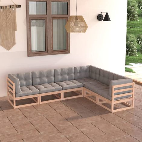 6-tlg. Garten-Lounge-Set mit Kissen Massivholz Kiefer (1/5)