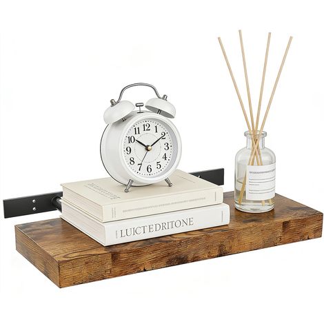 Lot de 1 Étagère Murale en Bois 40x15x3 cm, Brun Étagère de Salle de Bain, Étagères Murales Flottantes de Style Rustique pour Maison, Salle de Bain, Cuisine (1/5)