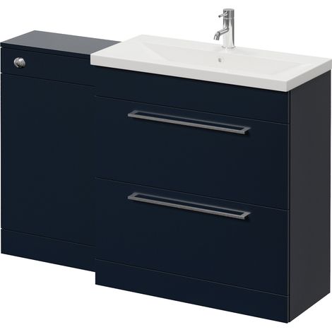 Napoli 390 Deep Blue 1300mm 2 Drawer Vanity Unit Toilet Suite with Glide Basin - 1300mm - Chrome 480mm HandleWithout Kingston Toilet Pan