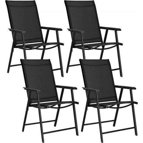4 pezzi. SEDE DA GIARDINO PIEGHEVOLE POLTRONA PER TERRAZZA GIARDINO FORTE NERO SET (1/5)