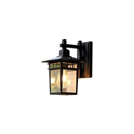 Aplique de pared para interior/exterior, farol rústico de metal negro, casquillo E27 resistente al agua, aplique decorativo para jardín, patio o balcón (bombilla no incluida) (C)-Crezuo