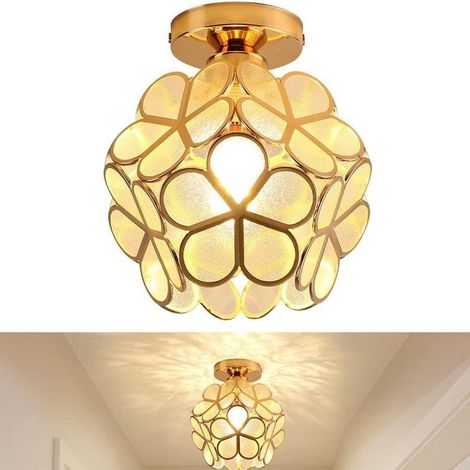 Suspension en verre en forme de fleur de cerisier, abat-jour en pétales rose clair, plafonnier doré pour couloir et salon (1/5)