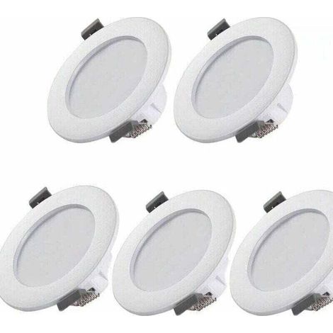 5 spots LED pour salle de bain, IP44 Superflat 35mm, 85mm de diamètre, blanc, plafonnier encastré, panneau LED 6W, 460Lm, blanc neutre 4000K