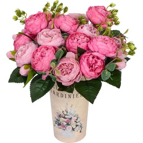 2 Bouquets de Fleurs artificielles en Soie Pivoine Artificielle Fausse Fleur glorieuse pour la décoration de Maison Nuptiale de Noce, 5 fourchettes, 9 têtes (1/5)
