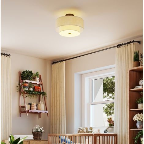 Lampada da soffitto con doppio paralume effetto lino, Ø40 x 26 cm, bianco crema HAVRYA (1/5)