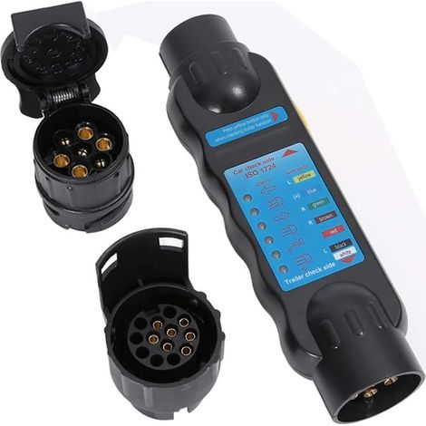 Testeur Remorque 7 Broches, 12V Testeur Prise Remorque 7 Broches Male, Testeur Prise Remorque Feux Circuit De Câblage Outils Diagnostic (Testeur Remorque 7 Broches + 2 x Convertisseur 7 13) (1/5)
