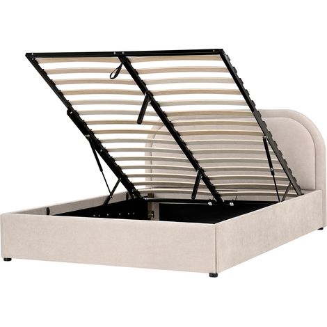 Cama moderna con almacenaje de tela beige 140 x 200 cm Quillien (1/5)