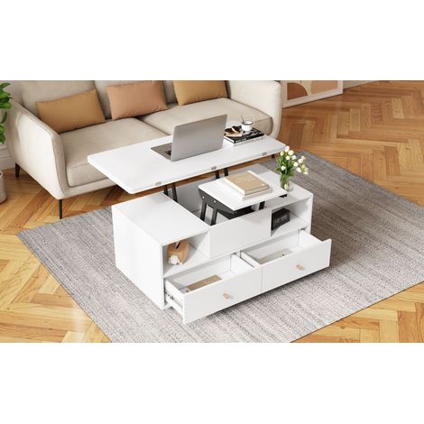 Table de salon réglable en hauteur, avec fonction de pliage et 4 tiroirs. Dimensions : 100 x 50 x 47,5 cm. Une grande table et une petite table à moteur hydraulique. Table de salon mobile, dotée de ro (1/5)