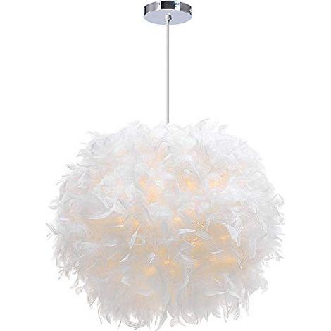 Lustre Suspension 30cm Lustre Plume Blanche Suspension Luminaire pour Chambre (1/5)