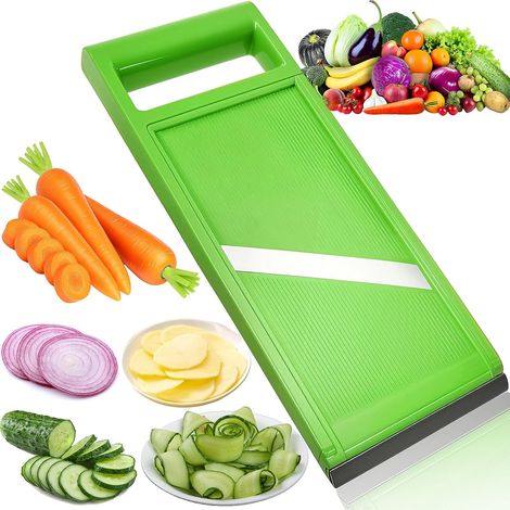 Mandoline Cuisine,Mandoline Multifonctions Coupe-légumes Trancheuse Manuelle à Chips avec Lame en Acier Inoxydable pour Pomme,Terre Carottes,Oignon,Concombre(Vert) (1/5)