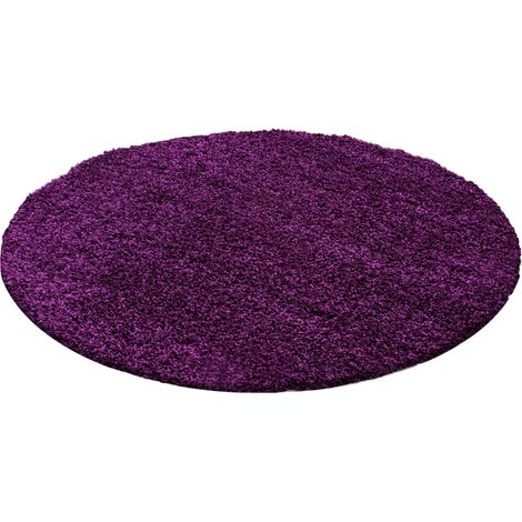 Tapis Rond Shaggy Uni Poils Longs Tapis Salon Chambre (Violet - 200x200cm)
