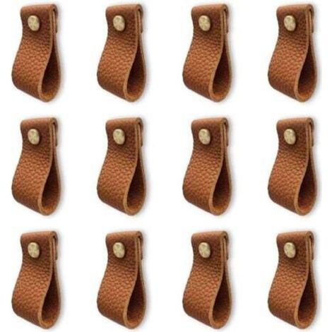 Set of 12 kitchen cabinet handles, leather furniture handles, door handles with nuts and screws, anti-collision cabinet and drawer knobs, beautiful gift, brown (1/4)