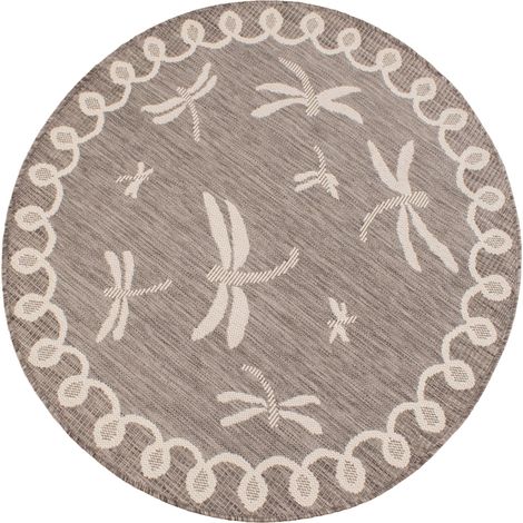 Terrace Dragonfly Flatweave Outdoor Indoor Bordered Natural/Taupe Circle Rug in 120 x 120 cm (4x4') Round (1/2)