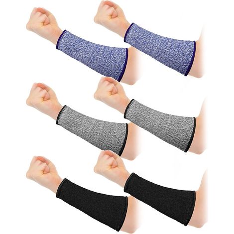 3 pares de protectores de brazos para piel fina y hematomas, mangas de antebrazo resistentes a cortes (7,9 pulgadas) - Negro, gris y azul (1/5)
