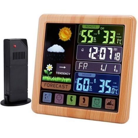 Pair Horloge météo sans fil, horloge à écran couleur multifonctionnelle, thermomètre à écran tactile domestique et réveil hygromètre.. (1/4)