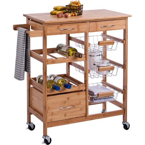 Zeller Carrello da cucina in bambù naturale 66 x 38 cm