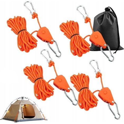 4x Ajustador de polea exterior con trinquete de cuerda multifuncional, 4 m con gancho, Trinquete tensor, Cuerda ajustable, camping (1/5)