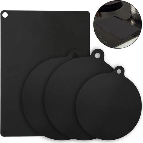 Tapis de cuisson pour induction, lot de 5, en silicone résistant à la chaleur et prédécoupés, protégeant votre plaque des rayures. Nettoyage facile. Noir. 25 cm x 35 cm (1/5)
