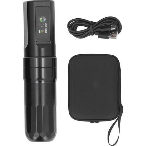 Stylo de tatouage sans fil rechargeable 2000mAh, écran couleur réglable, cartouches compatibles, alimentation intégrée, pochette de rangement incluse, noir (1/5)