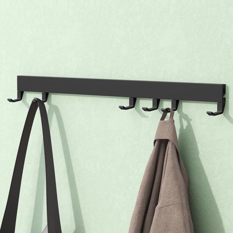 Mai & Mai Appendiabiti da Parete con 6 Ganci Scorrevoli, Attaccapanni da Muro in Alluminio Appendiabiti 60 cm per Cameretta, Ingresso, Cucina, Nero Opaco, Stalo-10 (1/5)