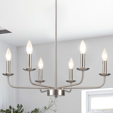Lustre Moderne Argent 6 Lumières Lustre Vintage Industriel Hauteur Réglable (1/5)