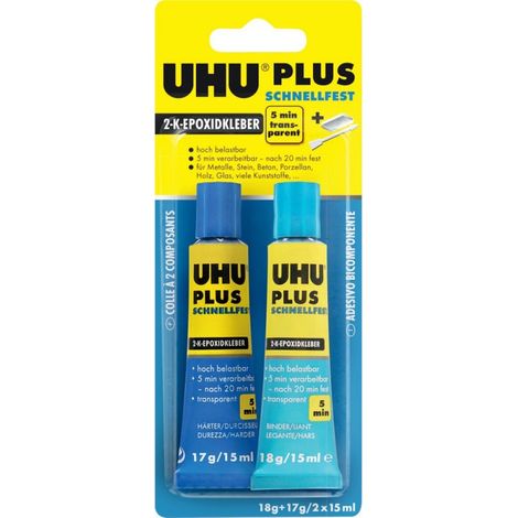 UHU PLUS cola 2 componentes toma rápida Tubo 35g (por 6) (1/4)