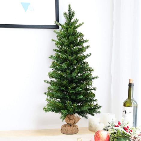 COSTWAY 90cm Künstlicher Tisch Weihnachtsbaum mit LED-Leuchten und Timer-Funktion, Tannenbaum Christbaum PVC Nadeln, Kunstbaum Weihnachten grün (1/5)