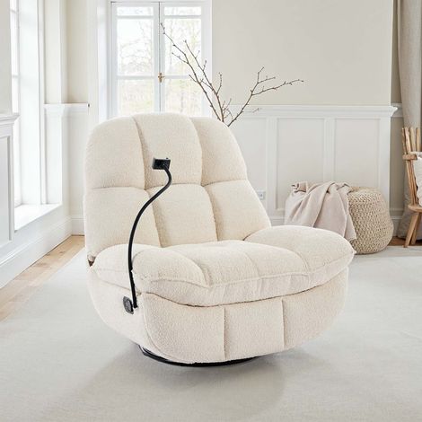 CHICAGO SWIVEL & ROCKER MANUAL RECLINER CHAIR BOUCLE BEIGE (1/5)