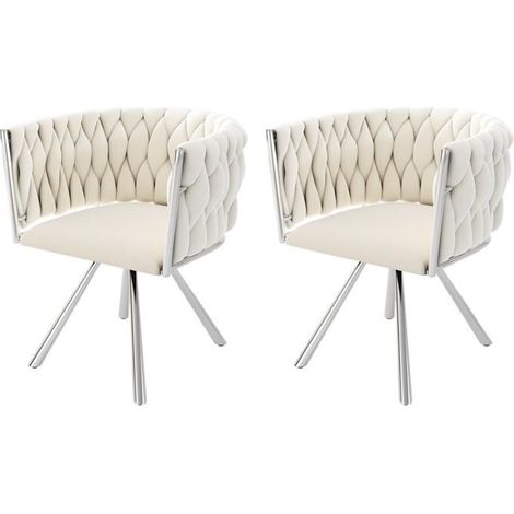 Lot de 2 chaises pivotantes 360° en velours beige — pieds métal argenté, design contemporain (1/5)
