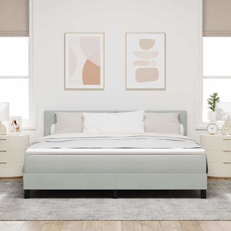 LED Boxspringbett mit Matratze Hellgrau 180 x 200 cm Samt