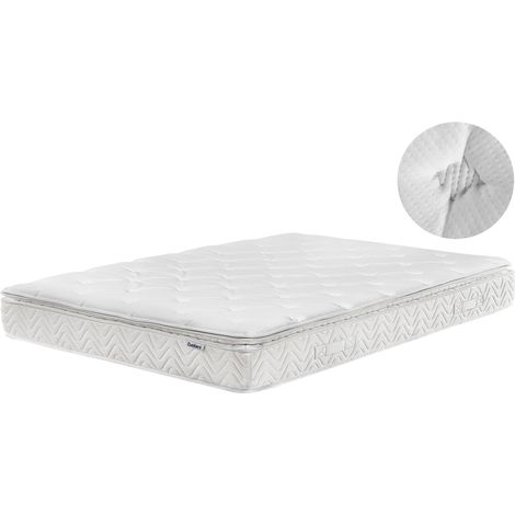 Beliani Memory Foam Pocket Spring Mattress Beige Springs Fabric, H3/4 Firm Firmness, Filling Memory Foam, Does Not Require Assembly, Holds up to 400 kg, For Heavier People AURA HYBRID PRO (1/5)