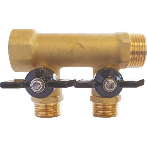 Somatherm For You – Collecteur sanitaire laiton 20/27 – 2 sorties mâles 15/21 – Entraxe 50mm – Vannes 1/4 de tour intégrées – Pression 10 bar