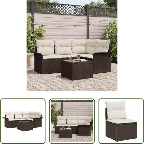 vidaXL Gartenmöbel - Gartensofa-set mit Kissen 5 pcs Braun Poly-Rattan