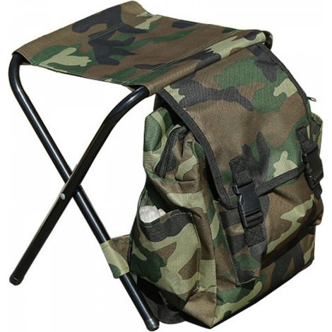Coussin d'extérieur, chaise de pêche pliante, chaise sac à dos portable 2 en 1 pour randonnée, plage, pêche, camping, camouflage (1/5)