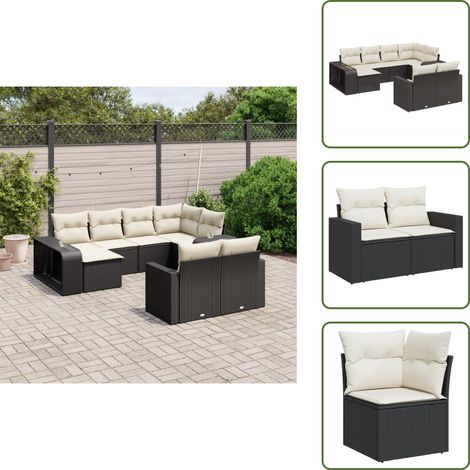 10-tlg. Garten-Sofagarnitur mit Kissen Schwarz Poly Rattan - Gartenmöbel - Outdoor Möbel - Rattan Gartenset - Lounge Set - Esstischgarnitur (1/5)