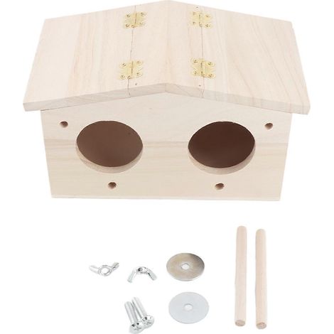 Nid de ponte en bois pour oiseaux, nichoir à perroquets et hirondelles, boîte de reproduction avec accessoires de cage (1/5)